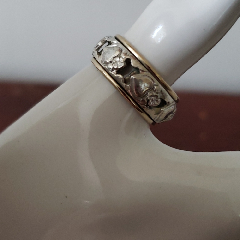 Gold and Silver Heart and flower band Size 6.75